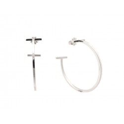 NEUF BOUCLES D'OREILLES TIFFANY CREOLES T WIRE ARGENT SILVER HOOP EARRINGS 450€
