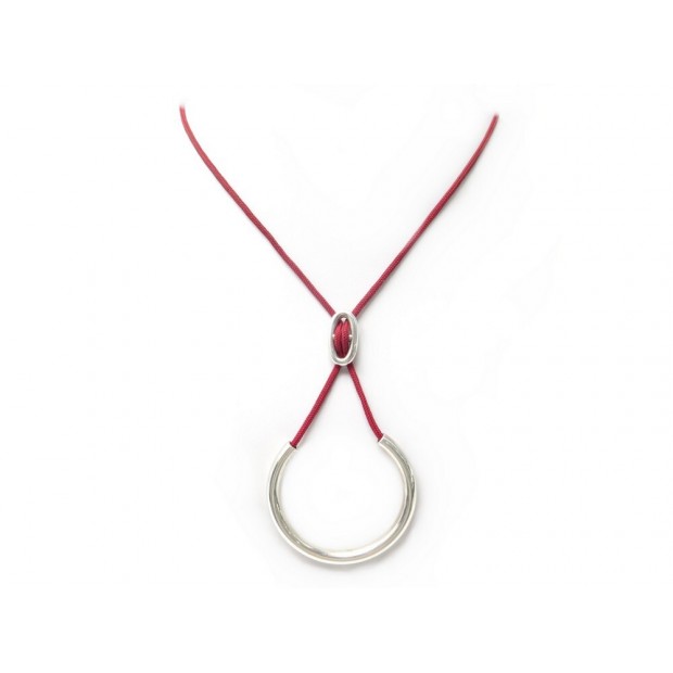 COLLIER HERMES SAUTOIR FREGATE EN ARGENT MASSIF & CORDON ROUGE SILVER NECKLACE