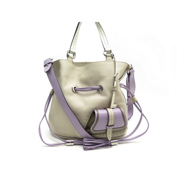 NEUF SAC A MAIN LANCEL PREMIER FLIRT CUIR TAUPE ET VIOLET A10531 HAND BAG 695€