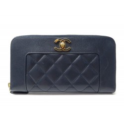 PORTEFEUILLE CHANEL TIMELESS CUIR CAVIAR MATELASSE BLEU MARINE WALLET 1250€