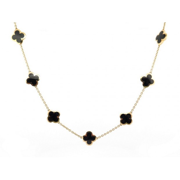 COLLIER VAN CLEEF & ARPELS PURE ALHAMBRA 10 MOTIFS OR JAUNE 18K & ONYX PLAQUES