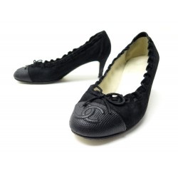 CHAUSSURES ESCARPINS CHANEL BALLERINES A TALON LOGO CC G29005 37.5 SHOES 750€