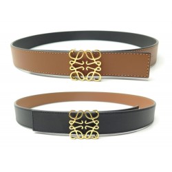 NEUF CEINTURE LOEWE ANAGRAM 80 CUIR VEAU GRAINE REVERSIBLE NOIR MARRON BELT 370€