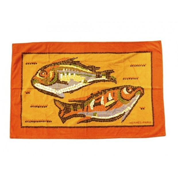 DRAP DE BAIN HERMES TAPIS DE PLAGE POISSON SERVIETTE EN COTON ORANGE TOWEL 420€