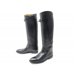 CHAUSSURES HERMES BOTTES JUMPING 38.5 CUIR NOIR FERMOIR KELLY BLACK BOOTS 2010€