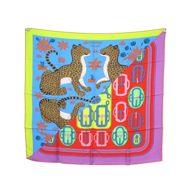 NEUF FOULARD HERMES LES LEOPARDS MODERNES CARRE 90 WASH SOIE NEW SILK SCARF 460€