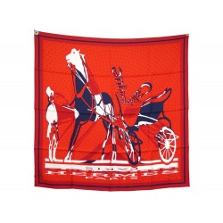 NEUF FOULARD HERMES CALECHE ELASTIQUE BARRET CARRE 90 SOIE ROUGE SILK SCARF 460€