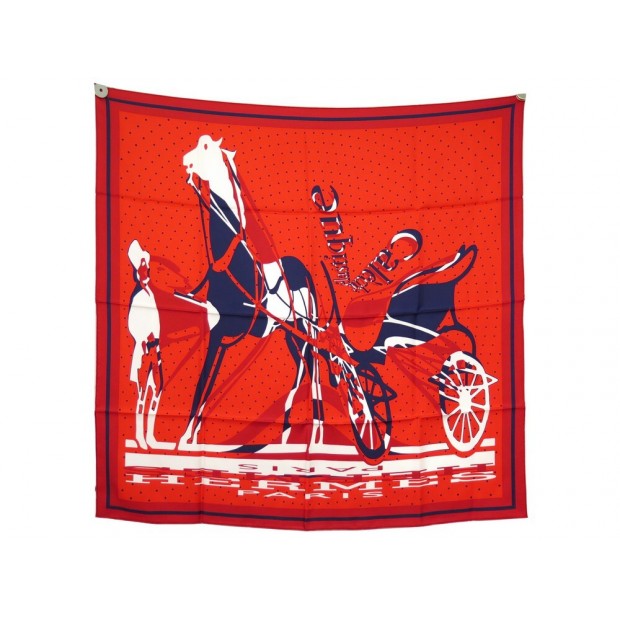 NEUF FOULARD HERMES CALECHE ELASTIQUE BARRET CARRE 90 SOIE ROUGE SILK SCARF 460€