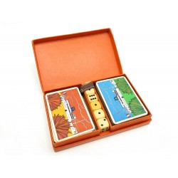 COFFRET HERMES 2 JEUX DE 52 CARTES + 5 DES CASINO LYDIA BOITE CARD DICE SET