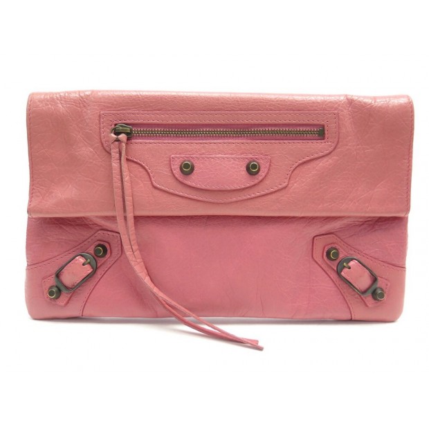 SAC A MAIN BALENCIAGA POCHETTE ENVELOPPE 224915 EN CUIR ROSE CLUTCH BAG 765€