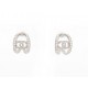 NEUF BOUCLES D'OREILLES CHANEL LOGO CC ET STRASS EN METAL ARGENTE EARRINGS 580€