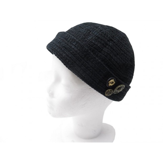 BONNET CHANEL T57 CM EN TWEED COTON NOIR BOUTONS GRIPOIX DRAGON LOGO CC HAT 580€