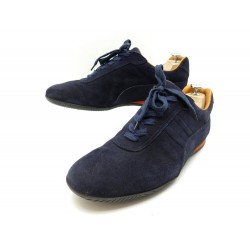 CHAUSSURES HERMES BASKETS QUICK H 45.5 EN DAIM BLEU MARINE SNEAKERS SHOES 685€