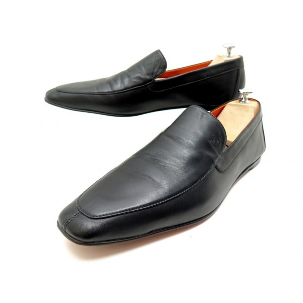 CHAUSSURES HERMES MOCASSINS D'INTERIEUR H HOME 46 EN CUIR NOIR BOITE SHOES 660€