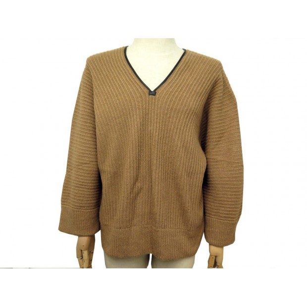 PULL HERMES COL V TAILLE 48 M EN POIL DE CHAMEAU MARRON BROWN CAMEL HAIR SWEATER