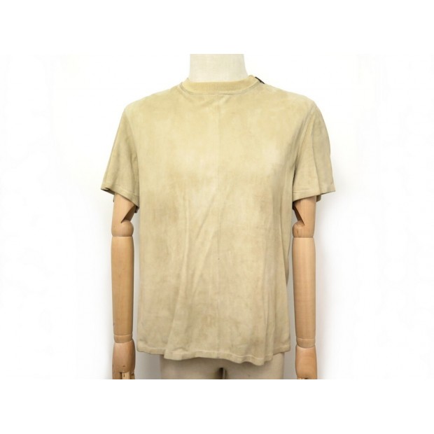 HAUT HERMES T-SHIRT EN CUIR DE CHEVREAU BEIGE L 52 KID CABRITILLA LEATHER TOP