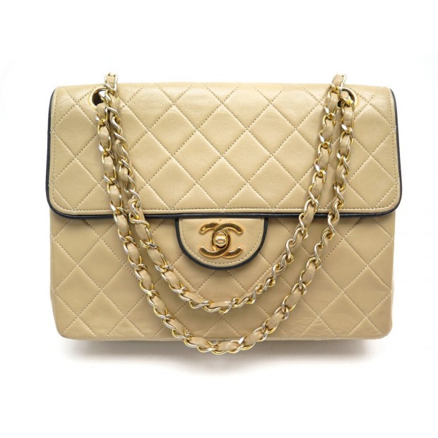 VINTAGE SAC A MAIN CHANEL TIMELESS SINGLE FLAP CUIR MATELASSE BEIGE BAG 7250€