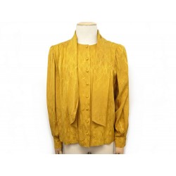 CHEMISE HERMES CHEMISIER LAVALIERE XL 46 EN SOIE JAUNE SILK SHIRT TIE 2800€