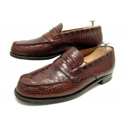 CHAUSSURES JM WESTON 180 7C 41 MOCASSINS CUIR DE CROCODILE MARRON LOAFERS 3790€