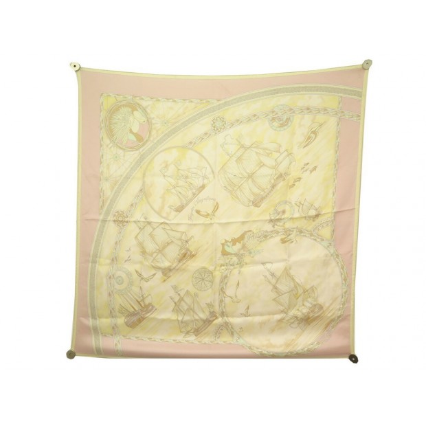 FOULARD HERMES FREGATES MAGNIFIQUES DOMINIK JARLEGANT SOIE ROSE SILK SCARF 410€