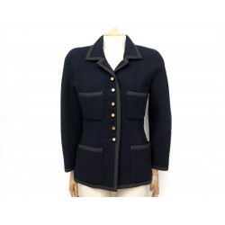 VESTE CHANEL DE TAILLEUR BOUTONS LOGO CC L 44 EN TWEED LAINE BLEU JACKET 6990€