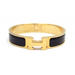 BRACELET HERMES CLIC H H700001F01 T16 EN EMAIL NOIR ET PLAQUE OR + BOITE 595€