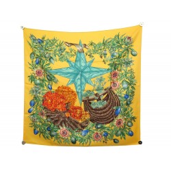 NEUF FOULARD HERMES PASSIFLORES DAWLAT-DUMOLIN CARRE SOIE JAUNE SILK SCARF 410€