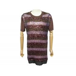 NEUF ROBE LOUIS VUITTON FRILLED DRESS SEQUINS 1A2KFX S 36 LAINE & SOIE NEW 1200€