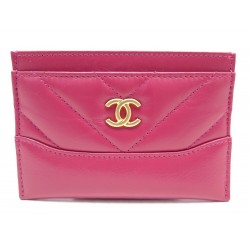 PORTE CARTE CHANEL A84386 EN CUIR ROSE LOGO CC PINK LEATHER CARD HOLDER 350€