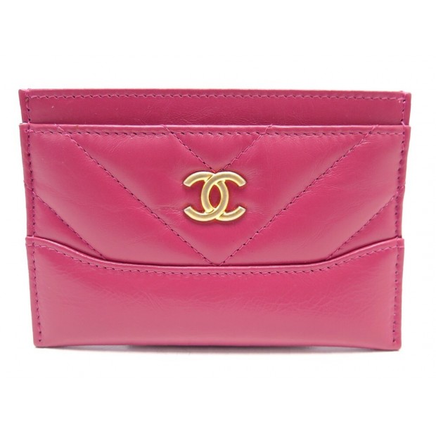 PORTE CARTE CHANEL A84386 EN CUIR ROSE LOGO CC PINK LEATHER CARD HOLDER 350€