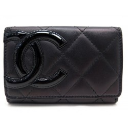 PORTE MONNAIE CHANEL CAMBON LOGO CC CUIR MATELASSE NOIR IRIDESCENT WALLET 560€