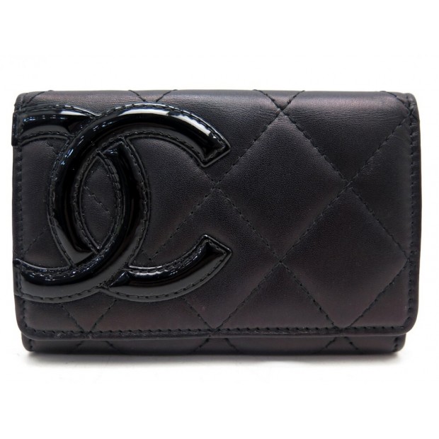 PORTE MONNAIE CHANEL CAMBON LOGO CC CUIR MATELASSE NOIR IRIDESCENT WALLET 560€