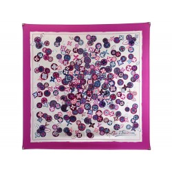 FOULARD LOUIS VUITTON MONOGRAM LV CARRE 90 CM EN SOIE ROSE SILK SCARF 385€