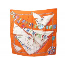 FOULARD HERMES CLAQUE AU VENT CARRE 70 CM EN SOIE ORANGE SILK SCARF 305€