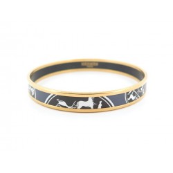 BRACELET HERMES CALECHE EN EMAIL BLEUE FIN 19 CM PLAQUE OR ENAMEL 405€