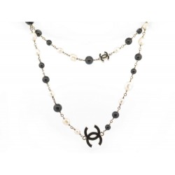 NEUF COLLIER CHANEL SAUTOIR LOGO CC & PERLES BICOLORES DORE NEW NECKLACE 1690€