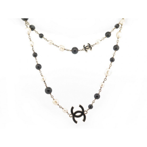 NEUF COLLIER CHANEL SAUTOIR LOGO CC & PERLES BICOLORES DORE NEW NECKLACE 1690€