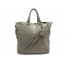 SAC A MAIN PRADA CABAS SHOPPING LARGE BANDOULIERE CUIR TAUPE HAND BAG 2600€