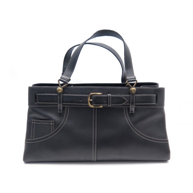 SAC A MAIN CHRISTIAN DIOR JEANS POCKET EN CUIR GRAINE NOIR CABAS HAND BAG 1500€