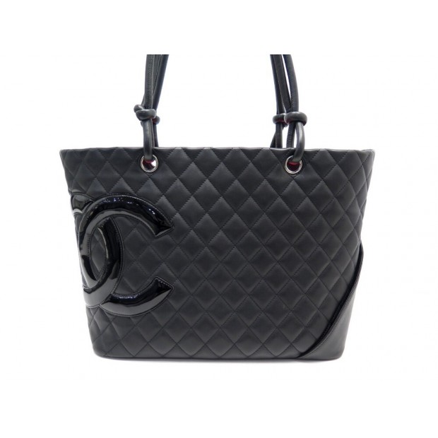 SAC A MAIN CHANEL CAMBON CABAS EN CUIR MATELASSE NOIR LOGO CC TOTE BAG 3200€