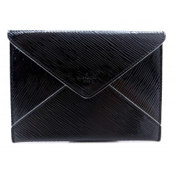 NEUF POCHETTE LOUIS VUITTON ENVELOPPE DEFILE CUIR VERNI EPI NOIR LEATHER POUCH