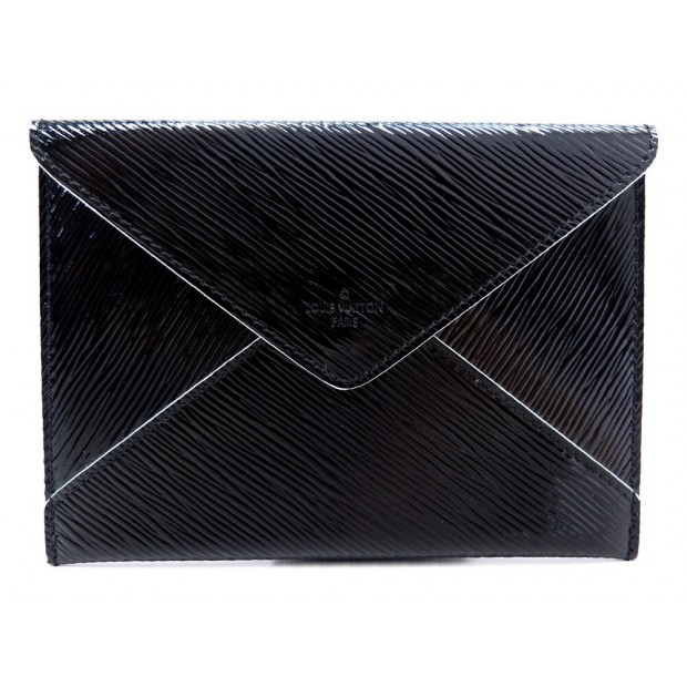 NEUF POCHETTE LOUIS VUITTON ENVELOPPE DEFILE CUIR VERNI EPI NOIR LEATHER POUCH