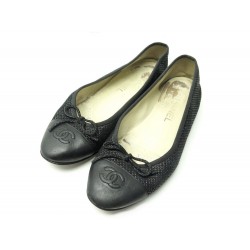 CHAUSSURES CHANEL BALLERINES LOGO CC G02819 37 EN TWEED & CUIR NOIR SHOES 750€