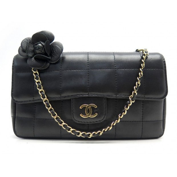 SAC A MAIN CHANEL MINI TIMELESS EN CUIR NOIR CHOCOLATE BAR CAMELIA BAG 4000€