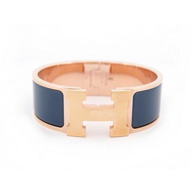 BRACELET HERMES CLIC CLAC H EN EMAIL BLEU & FINITION PLAQUE OR ROSE ENAMEL 635€
