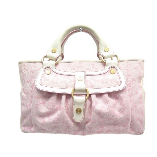 SAC A MAIN CELINE BOOGIE CUIR ET TOILE ROSE CANVAS & LEATHER HAND BAG PURSE 885€