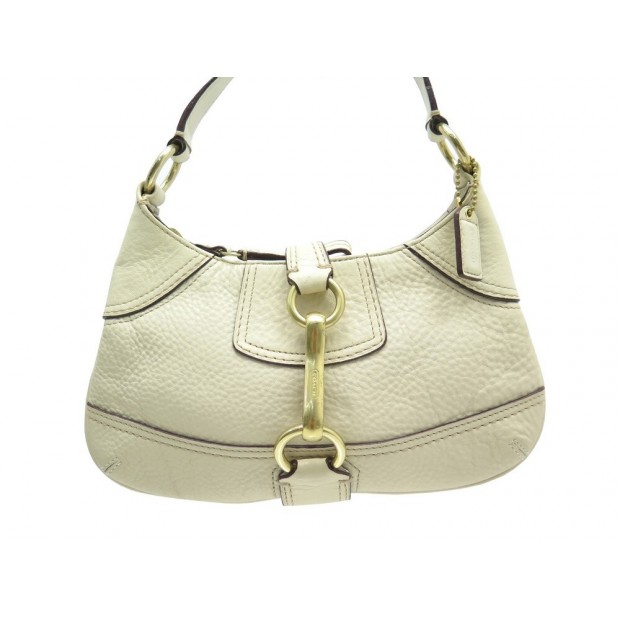 SAC A MAIN COACH EN CUIR GRAINE CREME PORTE EPAULE 26 CM LEATHER HAND BAG 390€