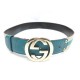 CEINTURE GUCCI BOUCLE GG ARGENTE 114876 TAILLE 85 EN CUIR & TOILE BLEU BELT 395€