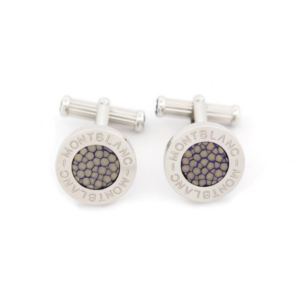 NEUF BOUTONS DE MANCHETTE MONTBLANC METAL ARGENTE + BOITE NEW CUFFLINKS 355€