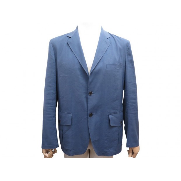 NEUF VESTE HERMES G19921 L 52 EN LIN BLEU NEW BLUE LINEN JACKET 2250€